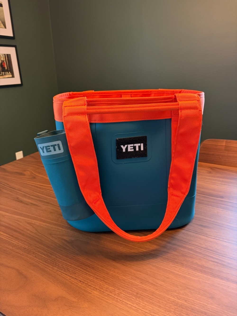YETI Two-Tone Soft Cooler Tote in Teal with Orange Handles — rare king crab/teal